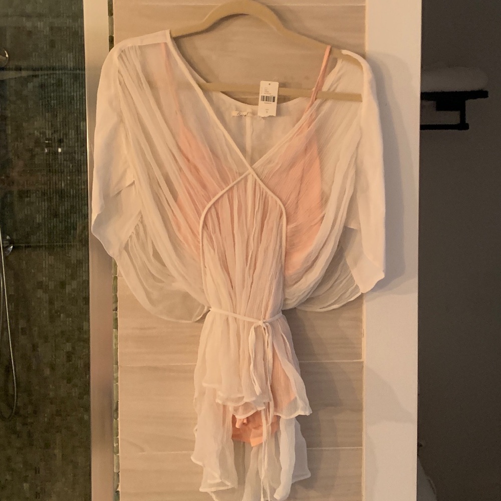 Anthropologie chiffon top. White over blush/peach